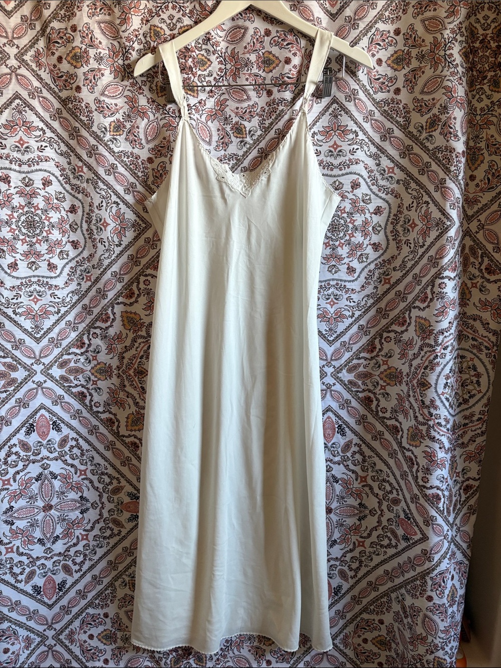 Vanity Fair Cream V-Neck Slip with Lace Trim